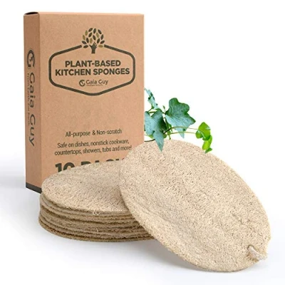Image of Loofah Dish Sponge Plastic Free Sponges Compostable Scouring Pads Biodegradable Body Scrubbers Exfoliating Bath Zero Waste &amp; Plant Based