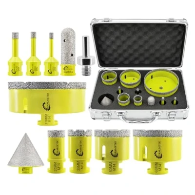 Image of SANLEETEK Diamond Core Drill Bits Set 11pcs (6/6/8/25/35/50/68/110mm+20mm Finger Bit+50mm Beveling Chamfer Bit+Hex Adapter) Hole Saw Kit for Ceramic Tile Porcelain Marble Granite with M14 Thread