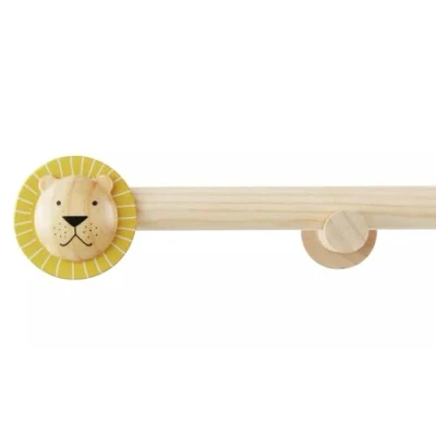 Image of Lion Face 120x120cm Extendable Curtain Pole Features A Finial, Perfect For Adding Jungle Style To Your Kids Room Supplied In 4 Sections Wood