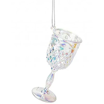 Image of Iridescent Shimmer Wine Glass Hanging Christmas Decoration Cocktail Tale Themed Xmas Tree Pendant