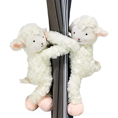 Image of 2Pcs Curtain Tie Back Cartoon Cute Plush White Sheep Doll Tiebacks Children Room Decoration Button