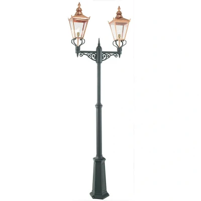 Image of Chelsea Outdoor Twin Head Lamp Post, Copper &amp; Black, IP44, E27