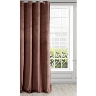 Image of Eurofirany Soft Plain Opaque Velvet Curtain with Eyelets 1 Unit, Fluffy Panel Drape Classic Glamour Elegant Living Room, Bedroom, 215 g/m2, Fabric Metal, Dark Pink, W55 x L98