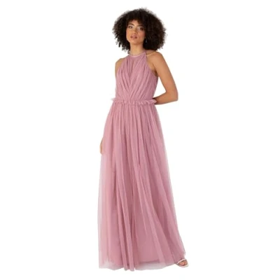Image of Anaya with Love Women&#039;s Maxi Dress Ladies Sleeveless Halterneck Ruffle Empire A line for Wedding Guest Bridesmaid Ball Evening Occasion, Bridal Rose, 6