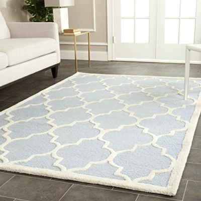Image of SAFAVIEH Trellis Rug for Living Room, Dining Bedroom Cambridge Collection, Short Pile, in Light Blue and Ivory, 122 X 183 cm