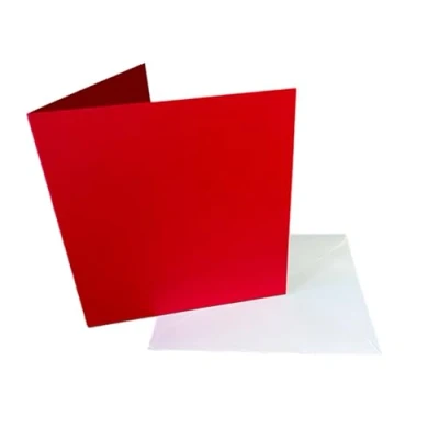Image of DJP 5x5&quot; Square Creased Blank Christmas Red Smooth Cards &amp; White Envelopes Pack of 50