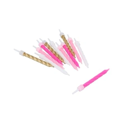 Image of Henbrandt Pack of 24 Pink, White and Gold Party Candles with Candle Holders, Spiral Celebration for Birthday Cakes Wedding Baby Showers Anniversary Decorations