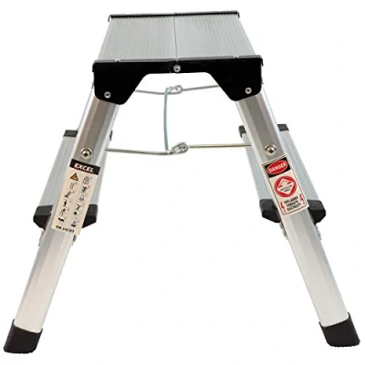 Image of Excel Aluminium Stool Ladder 2 Tread Heavy Duty Folding Hop Up 350mm x 400mm, Silver