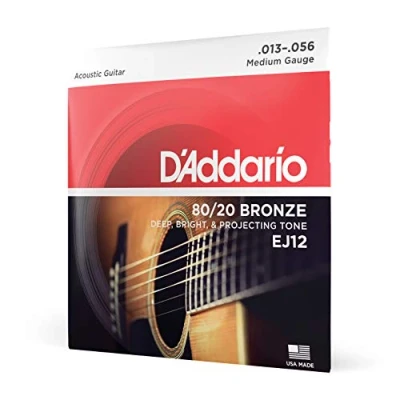 Image of D&#039;Addario Guitar Strings Acoustic 80/20 Bronze For 6 String Deep, Bright, Projecting Tone EJ12 Medium, 13 56