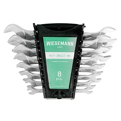 Image of Double Open End Wrench Set 8 pcs by WIESEMANN 1893 I Spanner Kit with Holder 81277