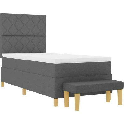 Image of vidaXL Box Spring Bed with Mattress &amp; Bench Dark Grey 90x200 cm Fabric