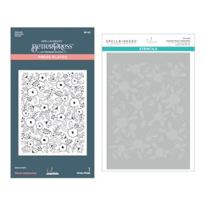 Image of Spellbinders Floral Press Plate and Stencil Bundle from The Let&#039;s Celebrate Collection by Yana Smakula, White, ONE