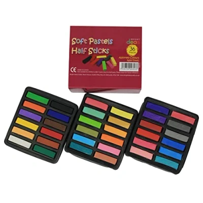Image of Bright Ideas Soft Pastels PK36 Assorted Colours Half Sticks Intense Perfect Square Chalk for Blending Kids, Artists, Students Paper and Canvas. BI8321.