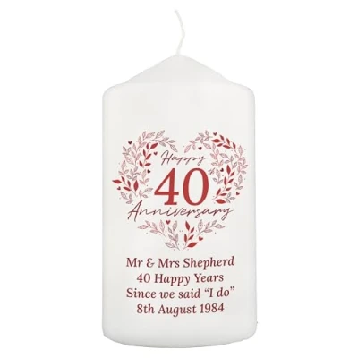 Image of Personalised 40th Ruby Wedding Anniversary Pillar Candle