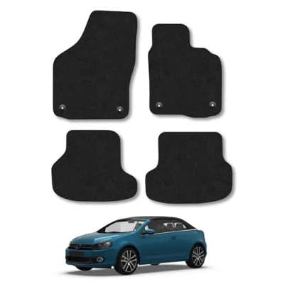 Image of Car Mats Compatible with VW Golf Mk6 (2009 2013) [Cabriolet] Tailored Fit Black Carpet Floor Set Accessory Custom 4 Pieces Anti Slip Backing &amp; Binding Trim Edge