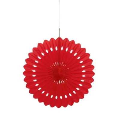 Image of Ruby Red Solid Tissue Paper Fan (40cm) 1 Piece Hanging Decoration for Party &amp; Event Decor