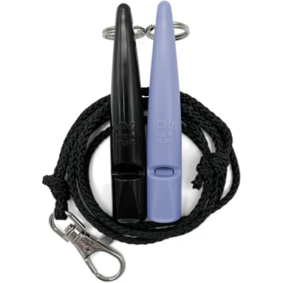 Image of ACME Dog Whistle No. 210.5 with Band Double Pack 2 Whistles Including Bands Ideal for Recall Loud and Far reaching (Black + Purple)