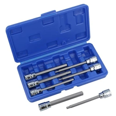 Image of Metric MM Long Allen Hex Key Sockets 3mm 10mm 7pc Set 3/8 Drive