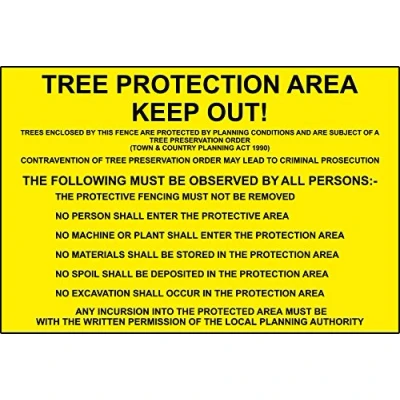 Image of Warning tree protection area Safety sign 1.2mm Rigid plastic 400mm x 300mm