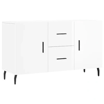 Image of vidaXL White Sideboard, Modern Engineered Wood Storage Cabinet with Metal Legs, for Living Room, Bedroom 100x36x60 cm