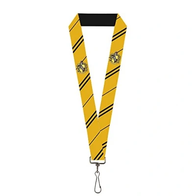 Image of Buckle Down Men&#039;s Lanyard 1.0&quot; Hufflepuff Crest/Stripe Yellow/Black Key Chain, Multi, One Size