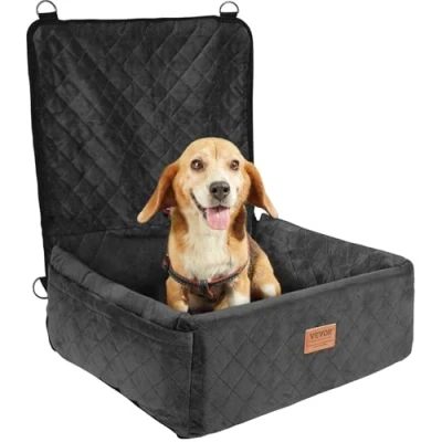 Image of VEVOR Dog Car Seat, Booster Seat for with A Storage Pocket, Clip On Safety Leash, Sponge and PP Cotton Filling, Bed Small &amp; Medium up to 40lbs, Black