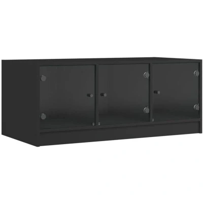 Image of vidaXL Coffee Table with Glass Doors Black 102x50x42 cm