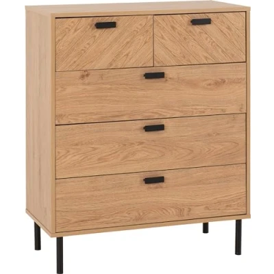 Image of Seconique 3+2 Drawer Chest, Engineered Wood, Medium Oak Effect, W 800mm x D 400mm H 985mm