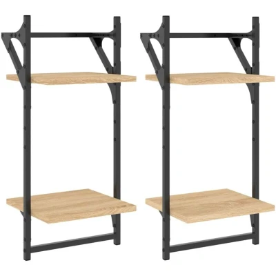 Image of vidaXL 2 Tier Wall Shelves with Bars pcs Sonoma Oak 30x25x65 cm