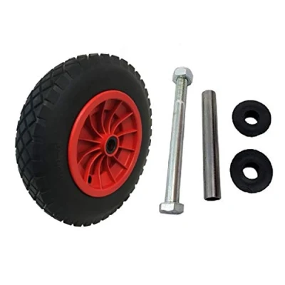 Image of KetoPlastics PU 14&quot; Puncture Proof Solid Industrial Wheelbarrow Wheel Tyre 3.5 8 Light Weight RED + 120MM AXLE SET