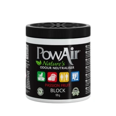 Image of PowAir Block Natural Odour Neutraliser Passion Fruit Scent 170g Control for Small Rooms and Areas Essential Oils