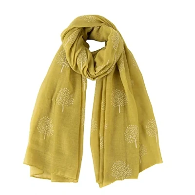 Image of London Scarfs Glitter Mulberry Trees Scarf Women Foil Printed Tree Fashion Ladies Wrap (Lime Green)