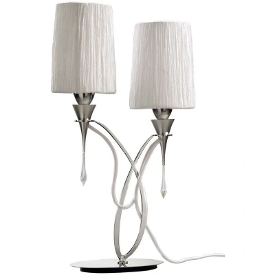 Image of Lucca Table Lamp 2 Light E27, Polished Chrome With White Shades &amp; Clear Crystal