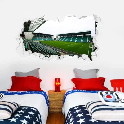 Image of Hibernian F.C. Easter Road Stadium Broken Wall Sticker Day Time + Crest Decal Set Vinyl Art Mural (90cm Width x 45cm Height)