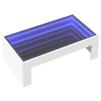 Image of vidaXL LED Infinity Mirror Coffee Table/Tea Side End Table White Engineered Wood, Glass, RGB Lights, 70x50x30 cm