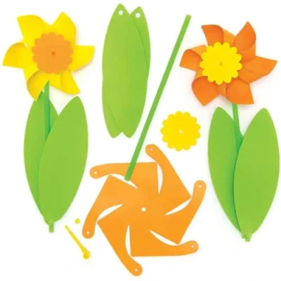 Image of Baker Ross Daffodil Windmill Craft Kits Pack of 6, Spring for Kids (FC681)