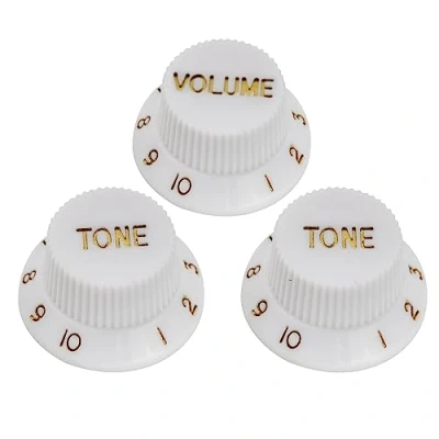 Image of Musiclily Metric Strat Knobs 1 Volume 2 Tone Control Set for Stratocaster Style Electric Guitar,White