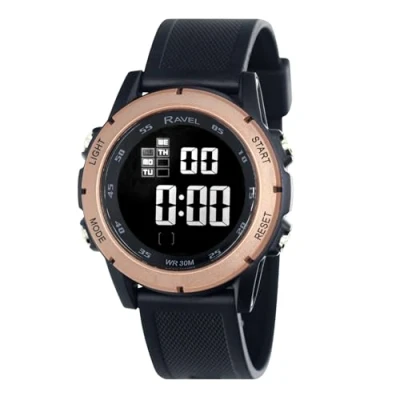 Image of Ravel Mens Round 3ATM Digital Quartz Watch with Light RDG.14.23 Black/Bronze