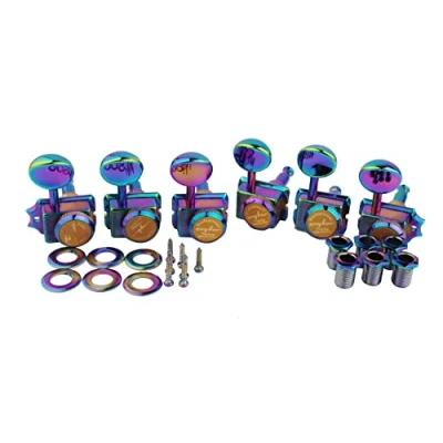 Image of Guyker 6 in line Vintage Guitar Lock String Tuners Locking Tuning Key Pegs Machine Heads Replacement Parts for ST TL Style Electric Guitars Gear Ratio 1:15 Chameleon Rainbow
