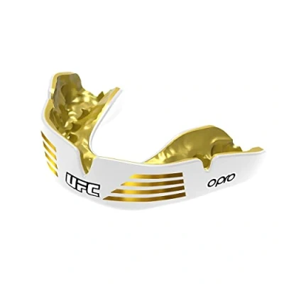 Image of OPRO Instant Custom Fit UFC Mouth Guard, Dentist Mouthguard Featuring Revolutionary Fitting Technology for Ultimate Comfort, Protection and Fit, Gum Shield Boxing, MMA (White Strike, Adult)