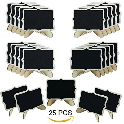 Image of Woohome Mini Blackboard, 25 PCS Small Chalkboard with Stand Wooden for Message Board Signs, Wedding Table, Kids Craft Party