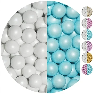 Image of EinsSein 0,7kg Sugared Crispy Chocolate Pearls Mix Large White Light Blue Pearl Heart Chocolates Sweets dragées Dragees Wedding Mini Favours Guests Shapes Table Hearts Party Baptism Sweet