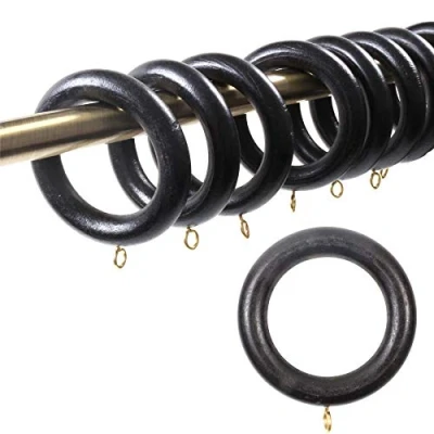Image of Merriway 20x Black Wooden Curtain Rod Rings 45mm Inner Diameter Hanging Set