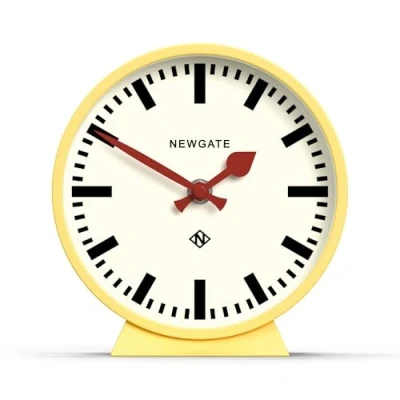 Image of NEWGATE® M Mantel Railway Silent Sweep Clock &#039;No Tick&#039; A Modern Mantelpiece Small Station Dial (Yellow)