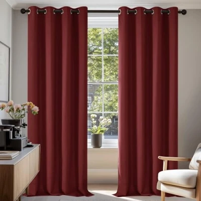 Image of Deconovo Super Soft Ring Top Curtains Thermal Insulated Blackout Eyelet for Girls Room 55x79 Inch Two Panels Red