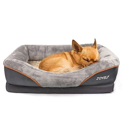 Image of JOYELF Memory Foam Dog Bed Small Orthopedic &amp; Sofa with Removable Washable Cover and Squeaker Toys as Gift