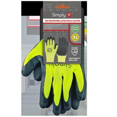 Image of Simply Unisex Plfg003 Polyester Latex Foam Gloves, Black &amp; Yellow, XL UK
