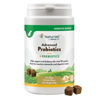 Image of NaturVet Advanced Probiotics and Enzymes Supplement, Plus Vet Strength PB6 Probiotic, Soft Chews, Made in the USA (70 Chews)
