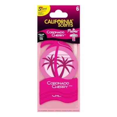 Image of California Scents Palms, Car Air Fresheners for Hanging, Cherry Scent, Set of 6 , New Smell, Strong Long Lasting Fragrance, Eliminates Odour, Ideal Detailing
