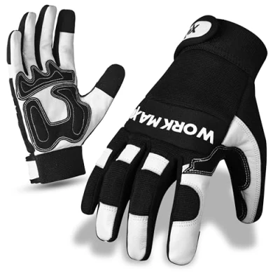 Image of WORKMAXX Gardening Working Gloves Garden Thorn Proof Flexible Heavy Duty Leather Mechanic Utility Dexterity Breathable Construction for Work Mens Women (CRUST, LARGE)